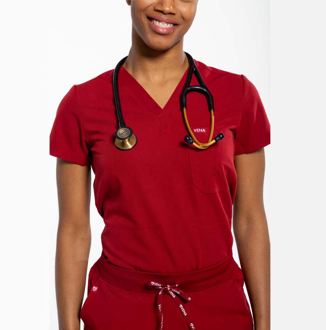 VENA Scrubs - Cropped Front View #colour_burgundy