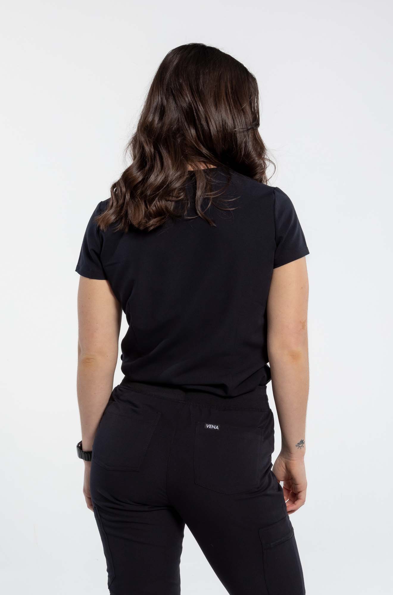 Vena black scrub set featuring top back angle#colour_black