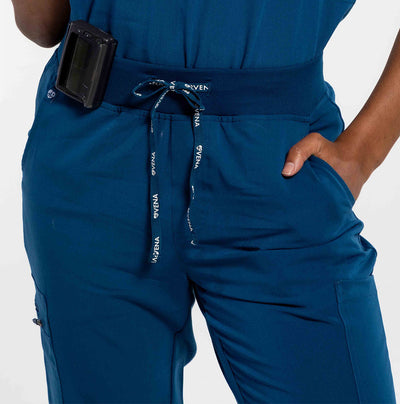 Zoom Angle of navy blue scrub pant#colour_navy-blue
