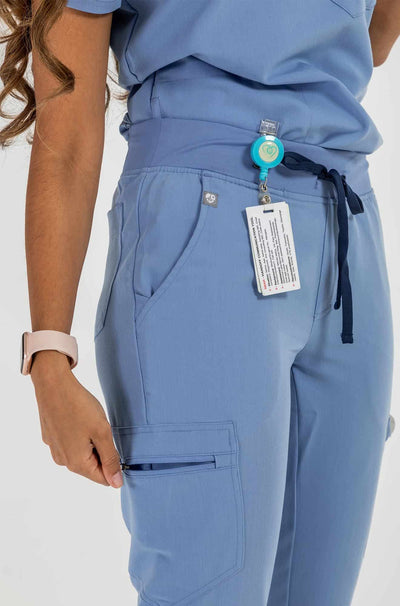 Women's SAYA Jogger Scrub Pant, featuring side pocket with zipper closure#colour_ceil-blue