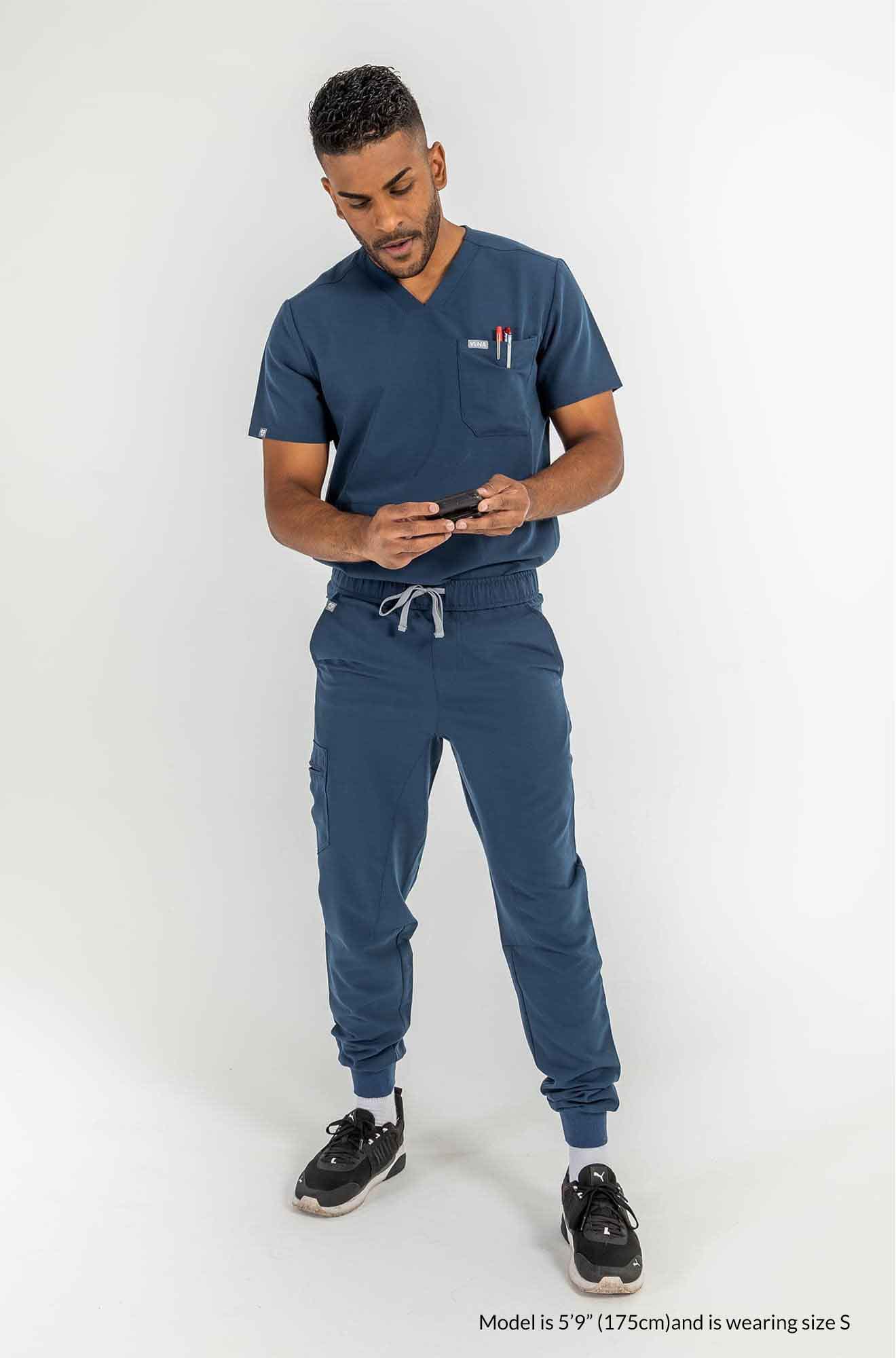 Men's DEX Jogger Scrub Pants, Gentleman holding a beeper #colour_navy-blue